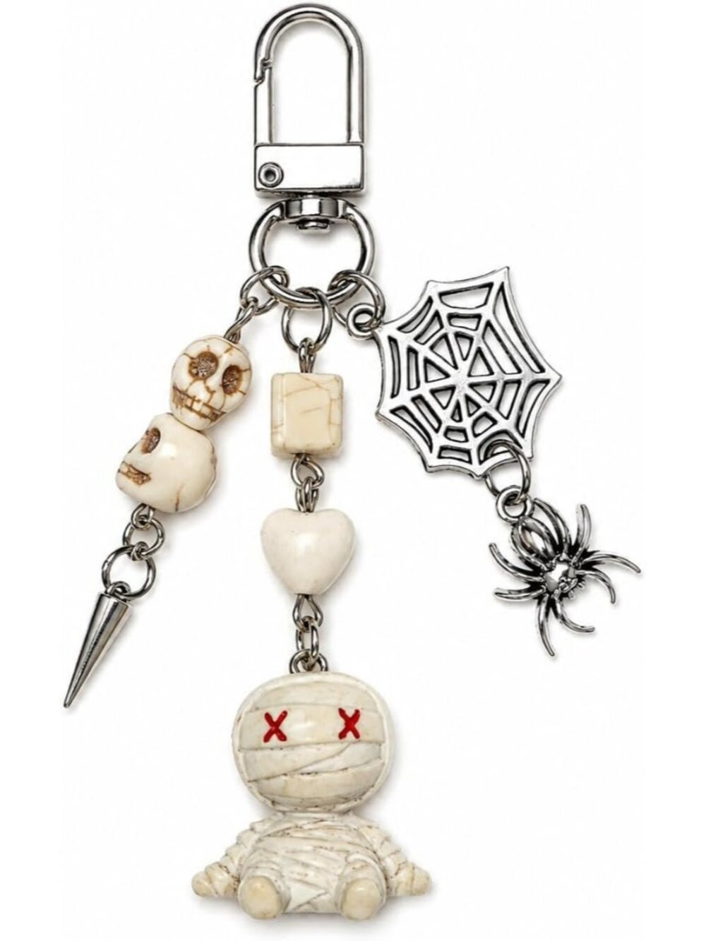Womens White Gothic Mummy gothic Halloween multi-charm keychain miniature mummy